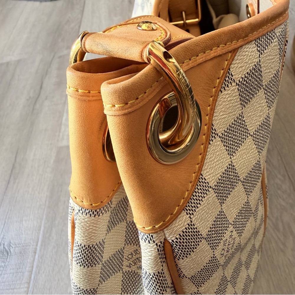 Louis Vuitton Galliera PM Damier Azur Hobo Shoulder Bag Leather Trim Authentic - Picture 9 of 14
